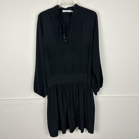 See by Chloe Black Silk Smocked Sheer Panel Peasant Dress M - Picture 1 of 6